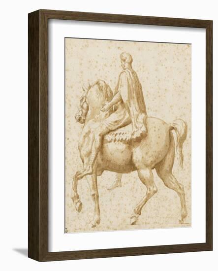 Statue équestre de Marc Aurèle, vue de profil, et légèrement par l'arrière-Nicolas Poussin-Framed Giclee Print