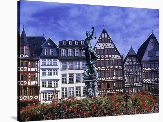 Statue, Garden and Building Facade, Frankfurt, Germany-Peter Adams-Stretched Canvas