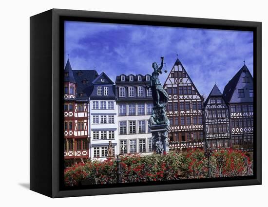 Statue, Garden and Building Facade, Frankfurt, Germany-Peter Adams-Framed Stretched Canvas