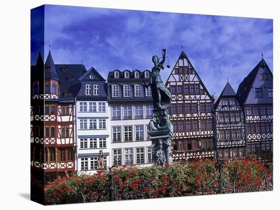 Statue, Garden and Building Facade, Frankfurt, Germany-Peter Adams-Stretched Canvas