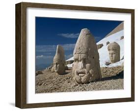 Statue Heads of Zeus, Antiochos and Tyche, West Terrace at Nemrut Dag, Anatolia, Turkey Minor-Woolfitt Adam-Framed Photographic Print