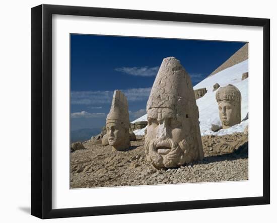 Statue Heads of Zeus, Antiochos and Tyche, West Terrace at Nemrut Dag, Anatolia, Turkey Minor-Woolfitt Adam-Framed Photographic Print