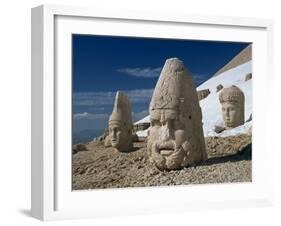 Statue Heads of Zeus, Antiochos and Tyche, West Terrace at Nemrut Dag, Anatolia, Turkey Minor-Woolfitt Adam-Framed Photographic Print