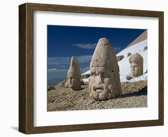 Statue Heads of Zeus, Antiochos and Tyche, West Terrace at Nemrut Dag, Anatolia, Turkey Minor-Woolfitt Adam-Framed Photographic Print