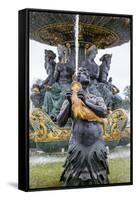 Statue in Fountain. Place de la Concorde. Paris.-Tom Norring-Framed Stretched Canvas