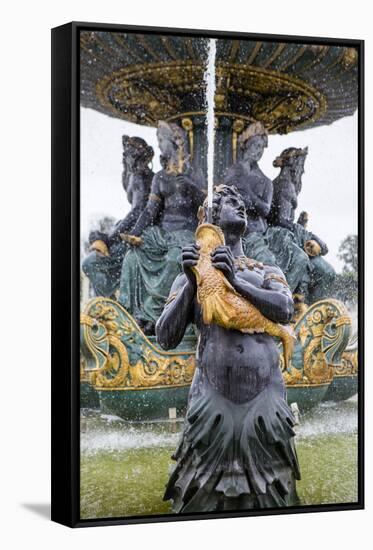 Statue in Fountain. Place de la Concorde. Paris.-Tom Norring-Framed Stretched Canvas