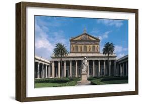 Statue in Front of a Church, Basilica of St Paul Outside the Walls, Rome, Lazio, Italy-null-Framed Giclee Print