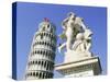 Statue in Front of the Leaning Tower of Pisa, Campo Dei Miracoli, Pisa, Tuscany, Italy-Bruno Morandi-Stretched Canvas