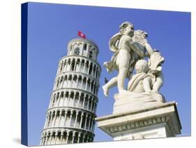 Statue in Front of the Leaning Tower of Pisa, Campo Dei Miracoli, Pisa, Tuscany, Italy-Bruno Morandi-Stretched Canvas