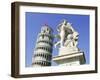 Statue in Front of the Leaning Tower of Pisa, Campo Dei Miracoli, Pisa, Tuscany, Italy-Bruno Morandi-Framed Photographic Print