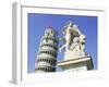 Statue in Front of the Leaning Tower of Pisa, Campo Dei Miracoli, Pisa, Tuscany, Italy-Bruno Morandi-Framed Photographic Print