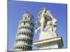 Statue in Front of the Leaning Tower of Pisa, Campo Dei Miracoli, Pisa, Tuscany, Italy-Bruno Morandi-Mounted Photographic Print