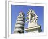 Statue in Front of the Leaning Tower of Pisa, Campo Dei Miracoli, Pisa, Tuscany, Italy-Bruno Morandi-Framed Photographic Print