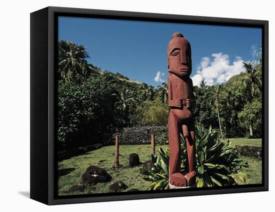 Statue in Marae Arahurahu-null-Framed Stretched Canvas