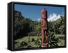 Statue in Marae Arahurahu-null-Framed Stretched Canvas