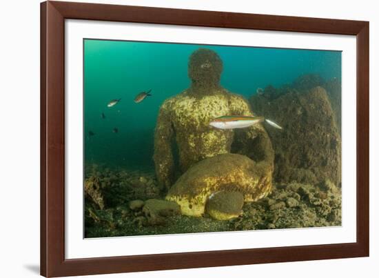 Statue in submerged Nymphaeum of Emperor Claudius, Italy-Franco Banfi-Framed Photographic Print