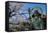 Statue in the Cherry Blossom in the Maruyama-Koen Park, Kyoto, Japan, Asia-Michael Runkel-Framed Stretched Canvas