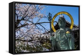 Statue in the Cherry Blossom in the Maruyama-Koen Park, Kyoto, Japan, Asia-Michael Runkel-Framed Stretched Canvas