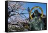 Statue in the Cherry Blossom in the Maruyama-Koen Park, Kyoto, Japan, Asia-Michael Runkel-Framed Stretched Canvas