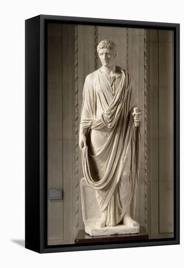 Statue masculine drapée. L'empereur Auguste (27 av J.-C.-14 ap J.-C.). Le portrait reflète-null-Framed Stretched Canvas