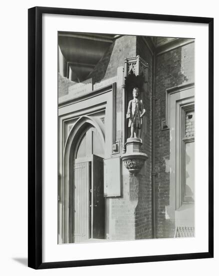 Statue of a Boy Scholar Beside the Door, Hamlet of Ratcliff Schools, Stepney, London, 1945-null-Framed Photographic Print