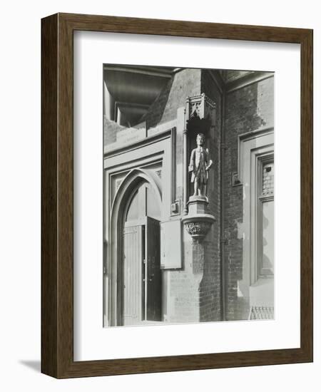 Statue of a Boy Scholar Beside the Door, Hamlet of Ratcliff Schools, Stepney, London, 1945-null-Framed Photographic Print