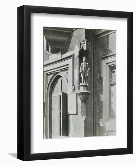 Statue of a Boy Scholar Beside the Door, Hamlet of Ratcliff Schools, Stepney, London, 1945-null-Framed Premium Photographic Print