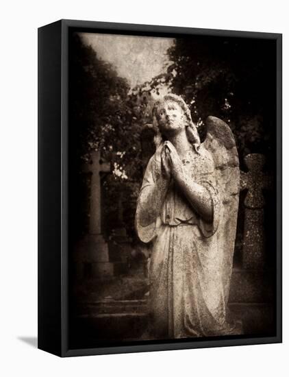 Statue of a Female Angel Praying in Cemetery-Clive Nolan-Framed Stretched Canvas
