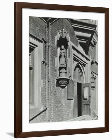 Statue of a Girl Scholar Beside the Door, Hamlet of Ratcliff Schools, Stepney, London, 1945-null-Framed Photographic Print