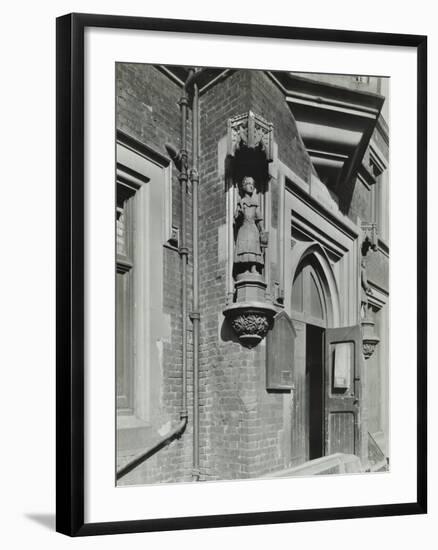 Statue of a Girl Scholar Beside the Door, Hamlet of Ratcliff Schools, Stepney, London, 1945-null-Framed Photographic Print