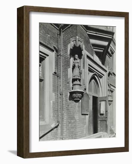 Statue of a Girl Scholar Beside the Door, Hamlet of Ratcliff Schools, Stepney, London, 1945-null-Framed Photographic Print
