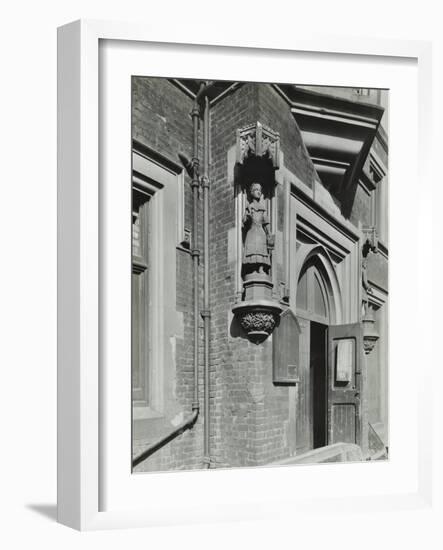 Statue of a Girl Scholar Beside the Door, Hamlet of Ratcliff Schools, Stepney, London, 1945-null-Framed Photographic Print