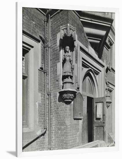 Statue of a Girl Scholar Beside the Door, Hamlet of Ratcliff Schools, Stepney, London, 1945-null-Framed Photographic Print