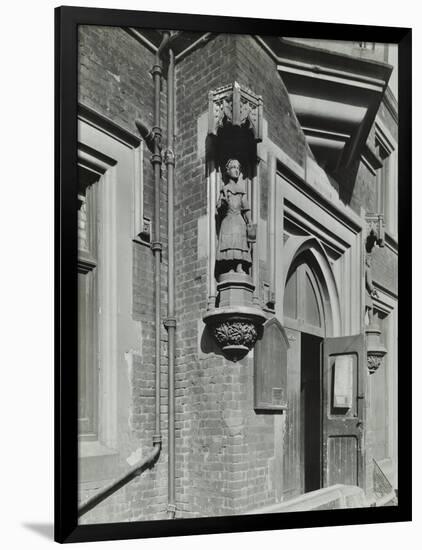 Statue of a Girl Scholar Beside the Door, Hamlet of Ratcliff Schools, Stepney, London, 1945-null-Framed Photographic Print