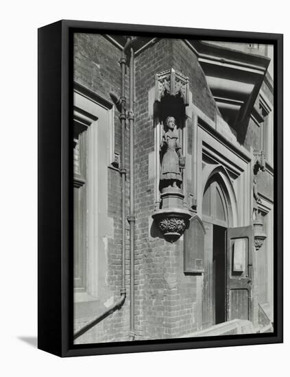 Statue of a Girl Scholar Beside the Door, Hamlet of Ratcliff Schools, Stepney, London, 1945-null-Framed Stretched Canvas