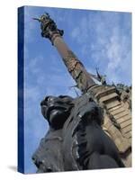 Statue of a Lion on the Columbus Monument in Barcelona, Catalunya, Spain-Teegan Tom-Stretched Canvas