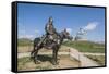 Statue of a Mongolian Empire warrior and Genghis Khan Statue Complex in the background, Erdene, Tov-Francesco Vaninetti-Framed Stretched Canvas