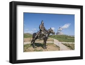 Statue of a Mongolian Empire warrior and Genghis Khan Statue Complex in the background, Erdene, Tov-Francesco Vaninetti-Framed Photographic Print