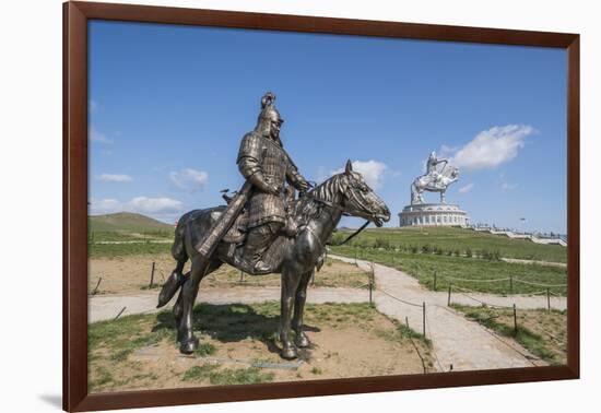 Statue of a Mongolian Empire warrior and Genghis Khan Statue Complex in the background, Erdene, Tov-Francesco Vaninetti-Framed Photographic Print