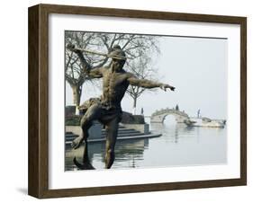 Statue of a Spear Fisherman in the Waters of West Lake, Hangzhou, Zhejiang Province, China-Kober Christian-Framed Photographic Print