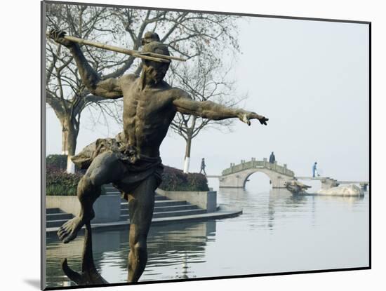 Statue of a Spear Fisherman in the Waters of West Lake, Hangzhou, Zhejiang Province, China-Kober Christian-Mounted Photographic Print