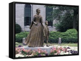 Statue of Abigail Adams with Son John Quincy Adams, Outside Adams Family's Church, Quincy, MA-null-Framed Stretched Canvas