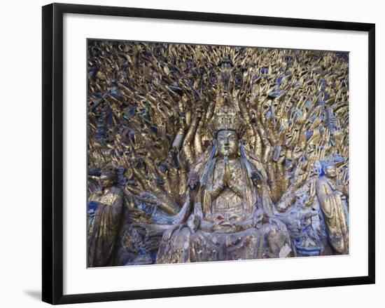 Statue of Avalokitesvara with One Thousand Arms, Dazu Buddhist Rock Sculptures, China-Kober Christian-Framed Photographic Print