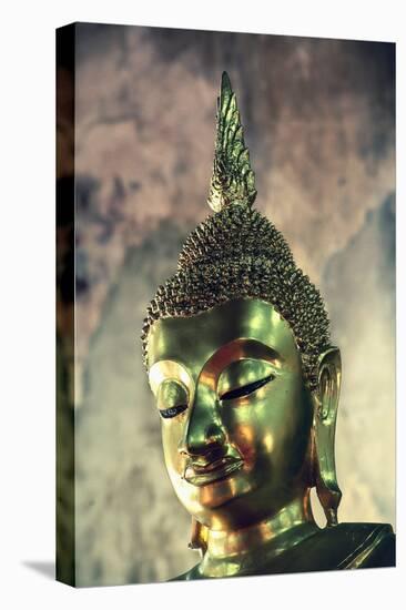 Statue of Buddha, Wat Chumphon Nikayaram Royal Temple, Bangkok, Thailand, 17th Century, Face Detail-null-Stretched Canvas