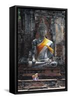 Statue of Buddha, Wat Mahathat, Ayutthaya (Unesco World Heritage List, 1991), Bangkok, Thailand-null-Framed Stretched Canvas