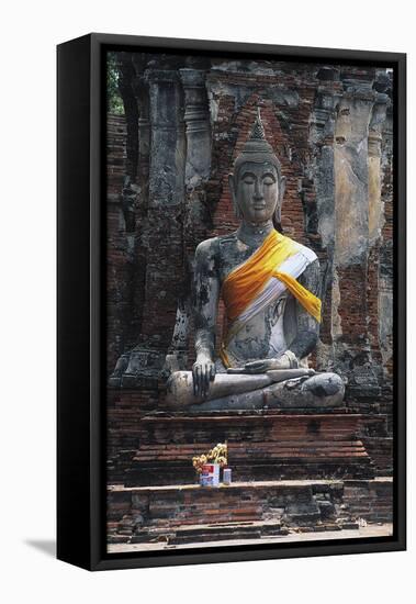Statue of Buddha, Wat Mahathat, Ayutthaya (Unesco World Heritage List, 1991), Bangkok, Thailand-null-Framed Stretched Canvas