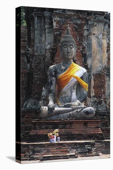 Statue of Buddha, Wat Mahathat, Ayutthaya (Unesco World Heritage List, 1991), Bangkok, Thailand-null-Stretched Canvas