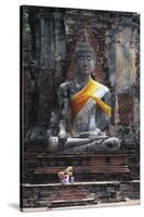 Statue of Buddha, Wat Mahathat, Ayutthaya (Unesco World Heritage List, 1991), Bangkok, Thailand-null-Stretched Canvas