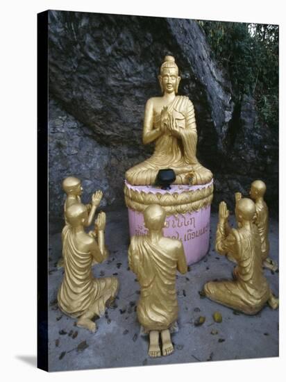 Statue of Buddha with Kneeling Faithful-null-Stretched Canvas