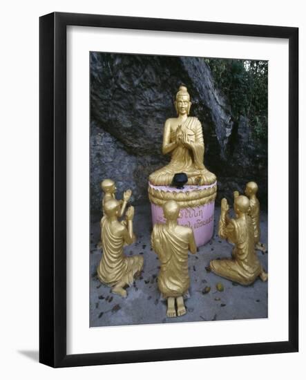 Statue of Buddha with Kneeling Faithful-null-Framed Giclee Print